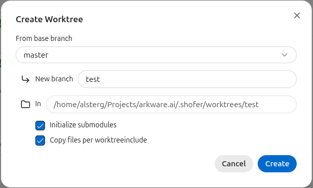 Worktree selector with per-session branch isolation
